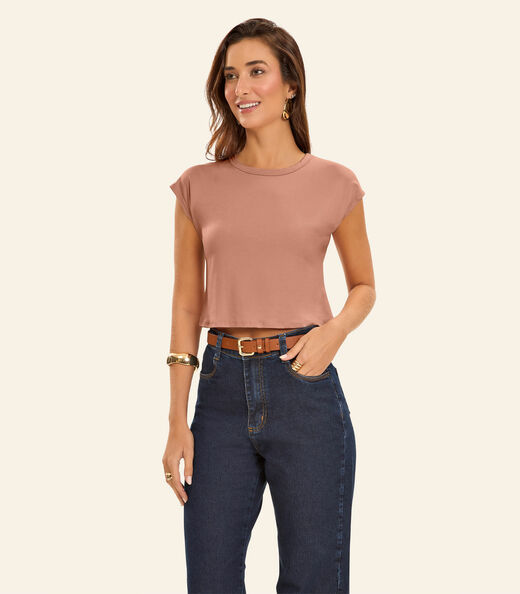 Blusa Básica Feminina Viscotorcion Rovitex Marrom