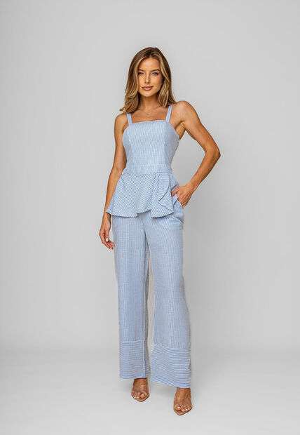 Calça Pantalona Alfaiataria Listrada Azul Salvatore