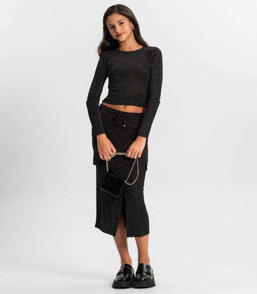 Blusa Juvenil Feminina Manga Longa Minty Preto