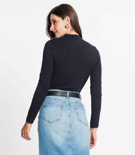 Blusa Feminina Manga Longa Gola Alta Rovitex Preto