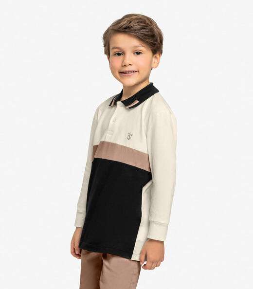 Polo Infantil Masculino Manga Longa Trick Nick Bege