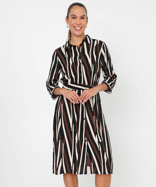 Vestido Feminino Chemise Estampado Marisa Marrom