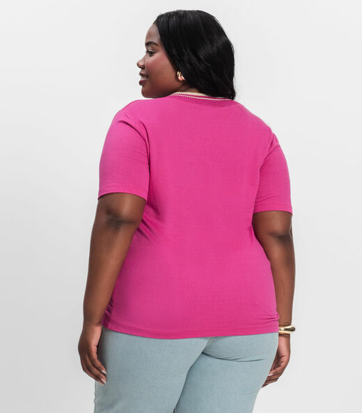 Blusa Manga Curta Pluz Size Secret Glam Rosa