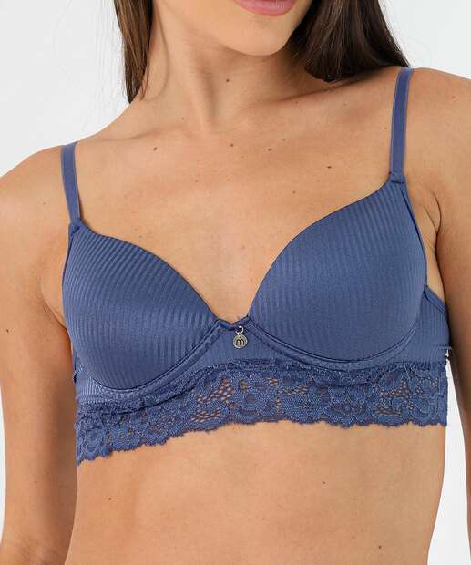 Sutiã Bra Top Recorte Renda Bojo Marisa Azul