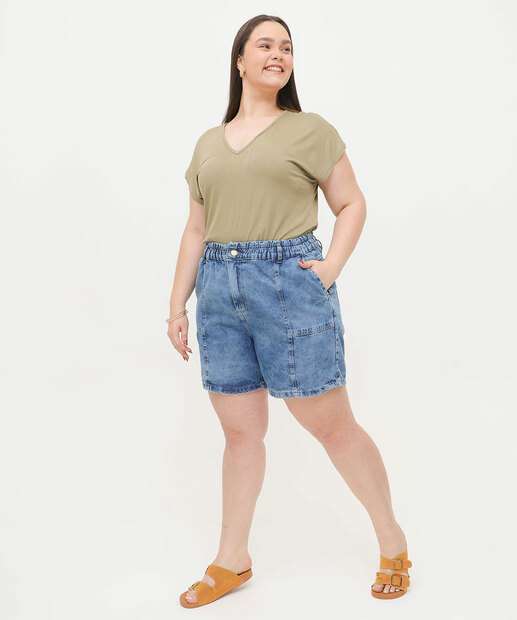 Short Plus Size Feminino Bolsos Ecxo Jeans