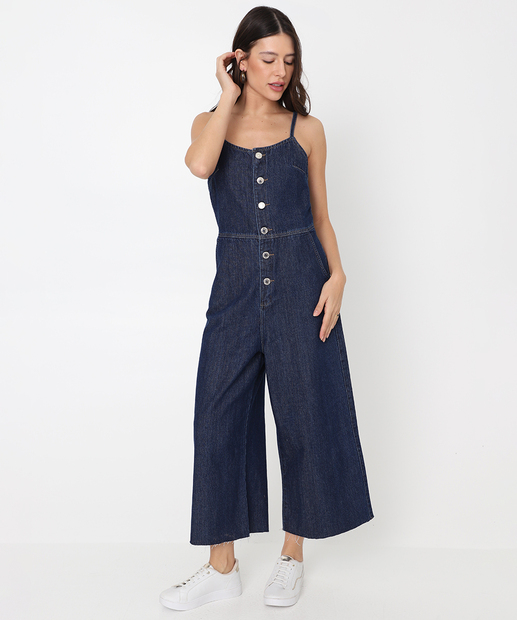 Image_Macacão Feminino Pantacourt Jeans Alças Finas Marisa Azul