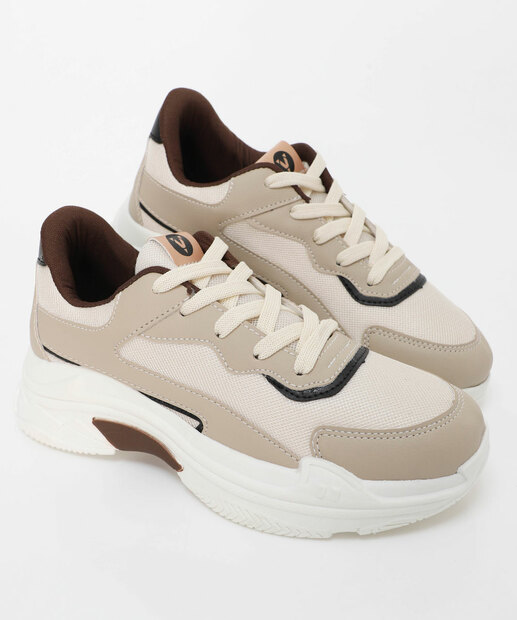 Tênis Feminino Casual Recorte Off White