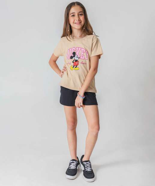 Camiseta Juvenil Mickey Disney Tam 06 a 14 Bege