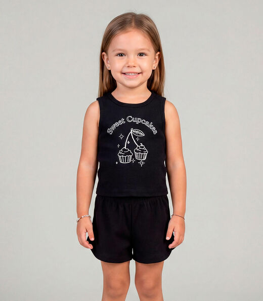 Conjunto Infantil Feminino Regata e Short Select Preto