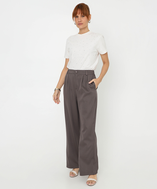 Blusa Feminina Strass Manga Curta Marisa Off White