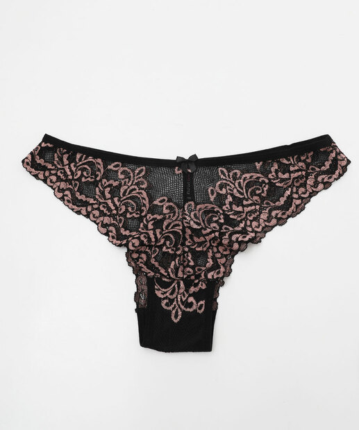 Kit 2 Calcinhas Tanga Renda Bicolor Marisa Preto