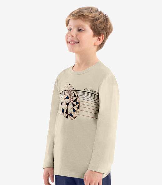 Camiseta Infantil Manga Longa Rovi Kids Bege
