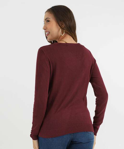 Suéter Feminino Liso Gola V Marisa Vinho