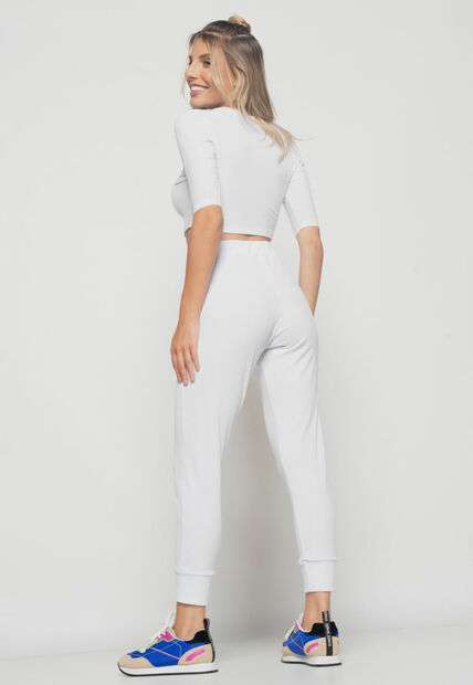 Cropped  Princesa Gola Redonda Malha Canelada Branco Salvatore Fashion