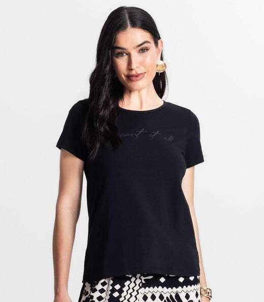 Blusa Feminina Manga Curta Preto
