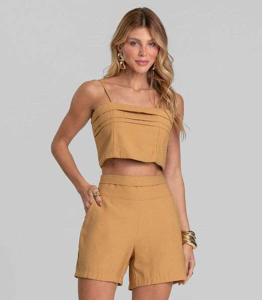 Image_Shorts Feminino Cós Alto Em Alfaiataria Dianna Marrom