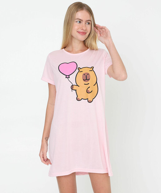 Image_Camisola Feminina Rosa Estampa Capivara Rosa Marisa