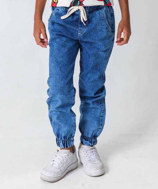 Calça Infantil Jogger Jeans Bolso Tam 4 a 8 Azul