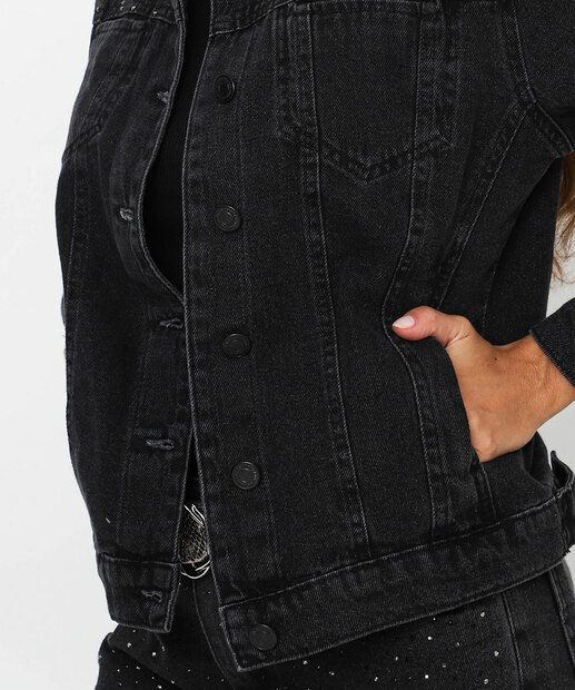 Jaqueta Feminina Jeans Strass Sawary Preta