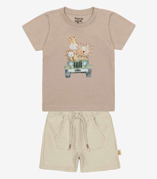 Conjunto Infantil Camiseta Com Bermuda Trick Nick Marrom