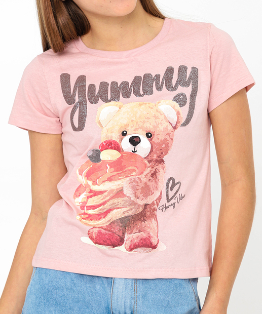 Camiseta Juvenil Estampa Urso Marisa Tam 10 a 16 Rosa