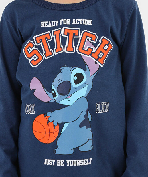 Camiseta Infantil Manga Longa Stitch Azul 
