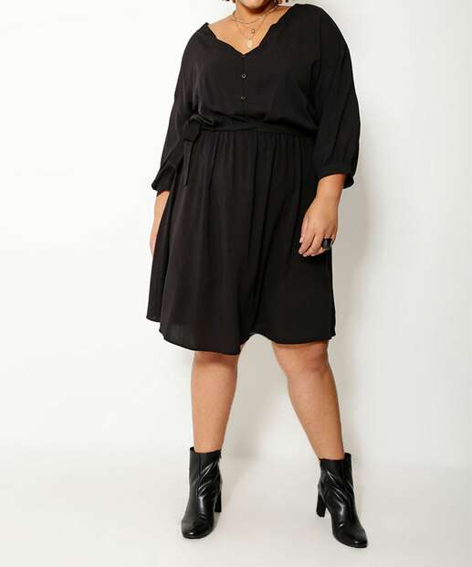 Vestido Plus Size Feminino Botões Manga 7/8