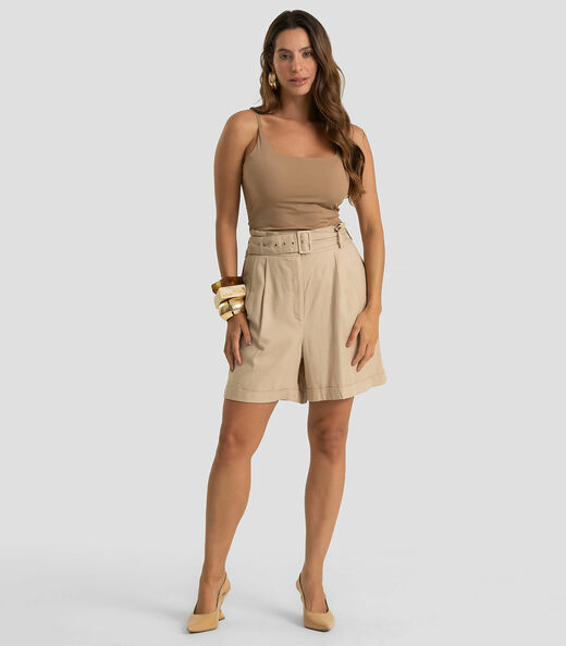 Shorts Feminino Com Cinto Viscolinho Dianna Marrom