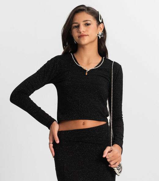 Conjunto Juvenil Blusa Com Saia Midi Minty Preto