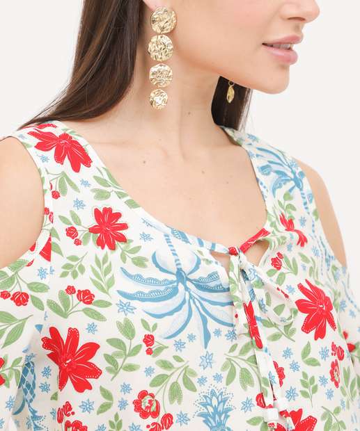 Blusa Open Shoulder Estampada Feminina 
