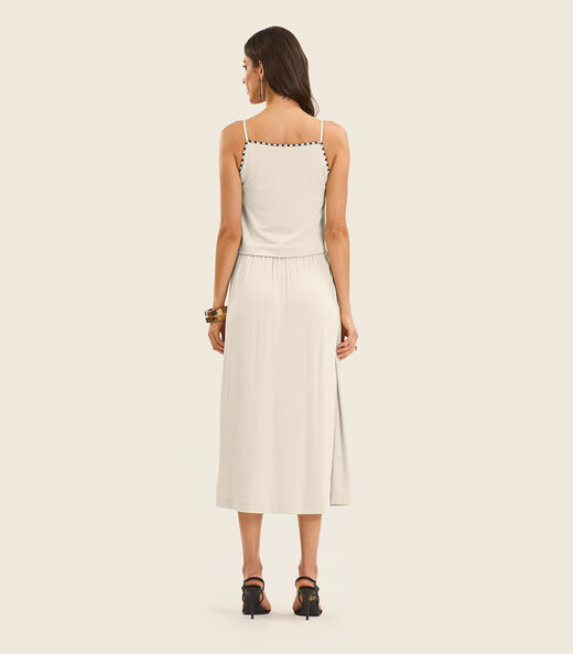 Conjunto Feminino Blusa Com Saia Midi Endless Bege