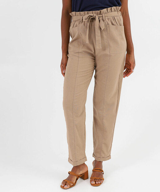 Calça Feminina Clochard Reta Bolsos Marisa Marrom