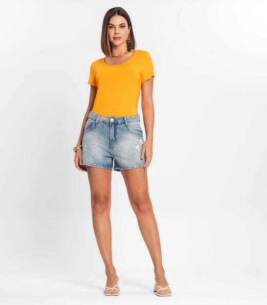 Blusa Feminina Viscotorcion Básica Rovitex Laranja
