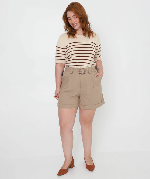 Image_Bermuda Plus Size Feminina Sarja Cinto Marisa Bege