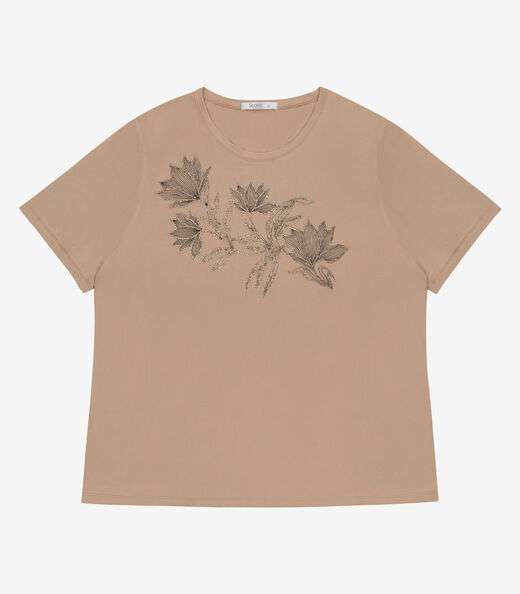 Blusa Manga Curta Com Estampa Plus Secret Glam Marrom