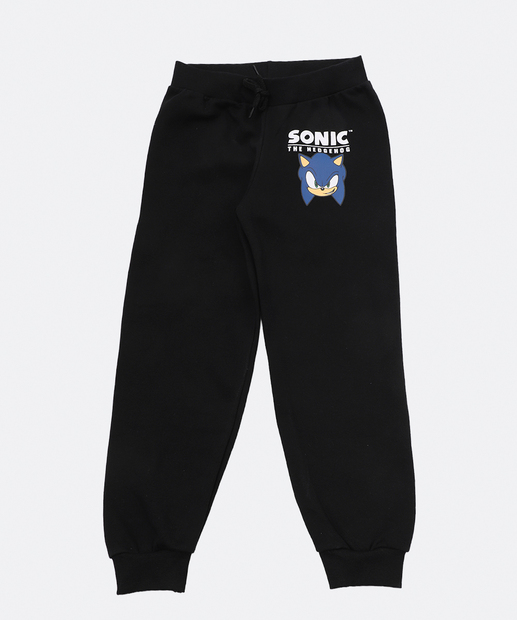 Calça Infantil Jogger Moletom Sonic Tam 4 a 10 Preto
