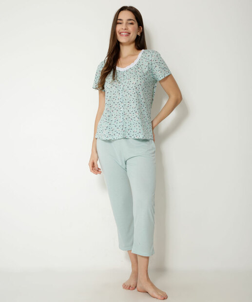 Pijama Feminino Capri Floral Manga Curta Marisa