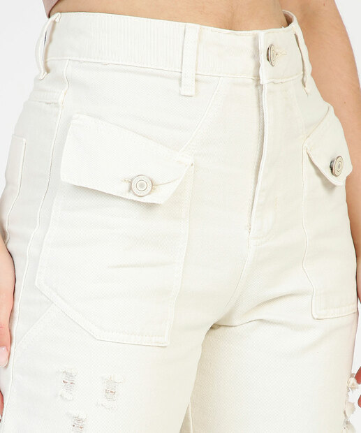 Calça Wide Leg Feminina Sarja Destroyed Sawary   