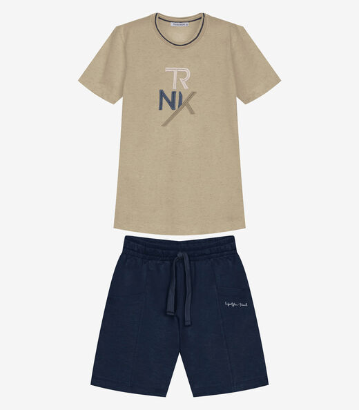 Image_Conjunto Infantil Camiseta Com Bermuda Trick Nick Bege