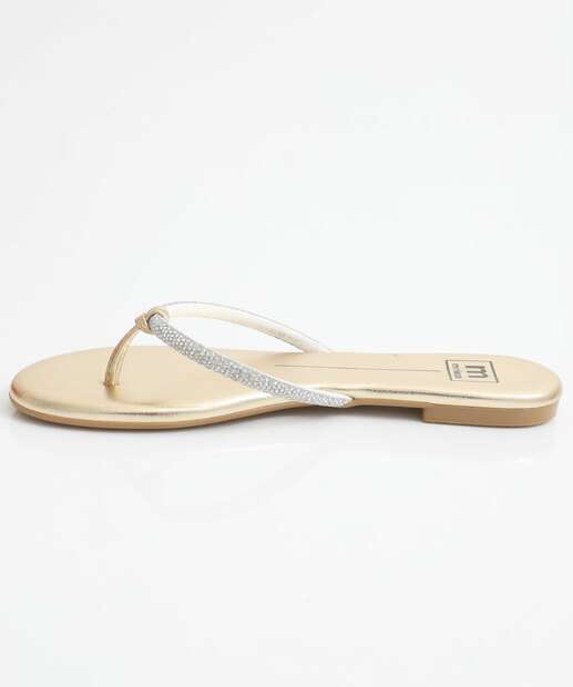 Rasteirinha Feminina Tiras Strass Moleca Dourado