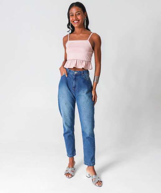 Blusa Cropped Feminina com Babado Marisa Rosa