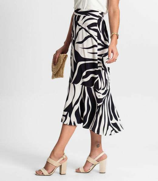 Saia Midi Estampada Rovitex Preto