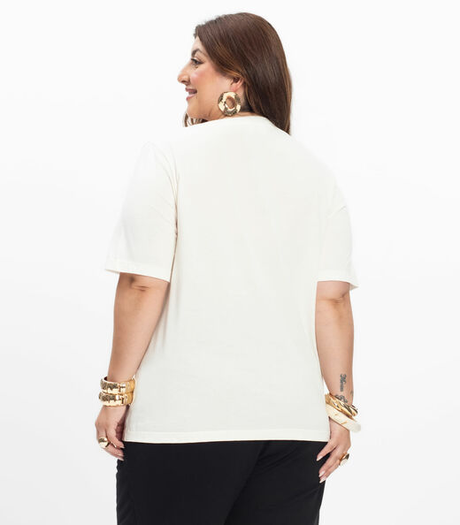 Blusa Manga Curta Feminina Plus Size Secret Glam Bege
