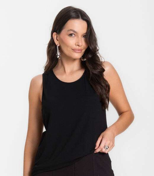 Regata Feminina Com Renda Infinita Cor Preto