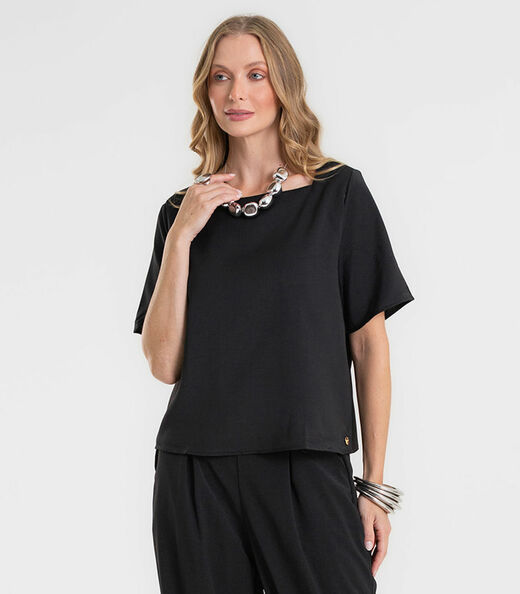 Blusa Feminina Decote Quadrado Em Tecido Rovitex Preto
