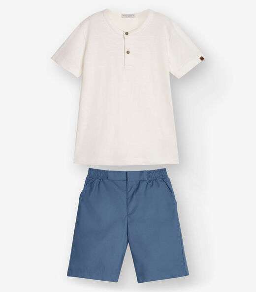 Conjunto Camiseta com Bermuda Menino Trick Nick Bege