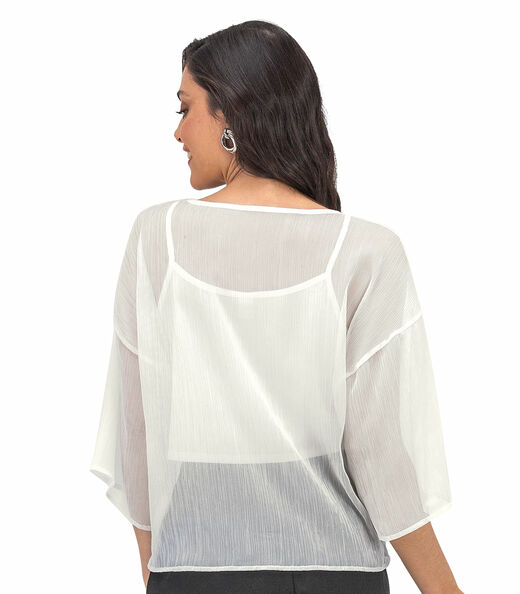 Blusa Feminina Com Cropped Chiffon Rovitex Bege