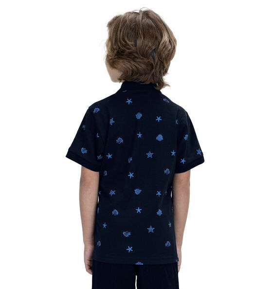 Camisa Polo Infantil Estampada Trick Nick Azul