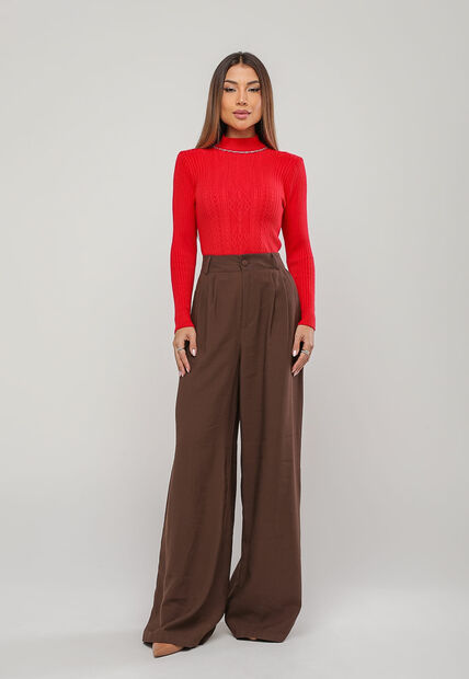 Blusa de Tricot Modal com Gola Alta e Manga Canelada Vermelho Salvatore