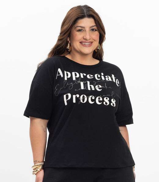 Blusa Manga Curta Feminina Plus Size Secret Glam Preto